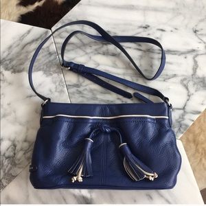 Cole Haan Reiley Tassel Blue Leather Cross Body